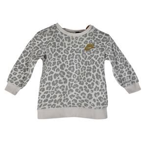 NIKE BABY GIRLS SWEATSHIRT – SIZE 12M – WHITE W/ GRAY CHEETAH PRINT COTTON BLEND